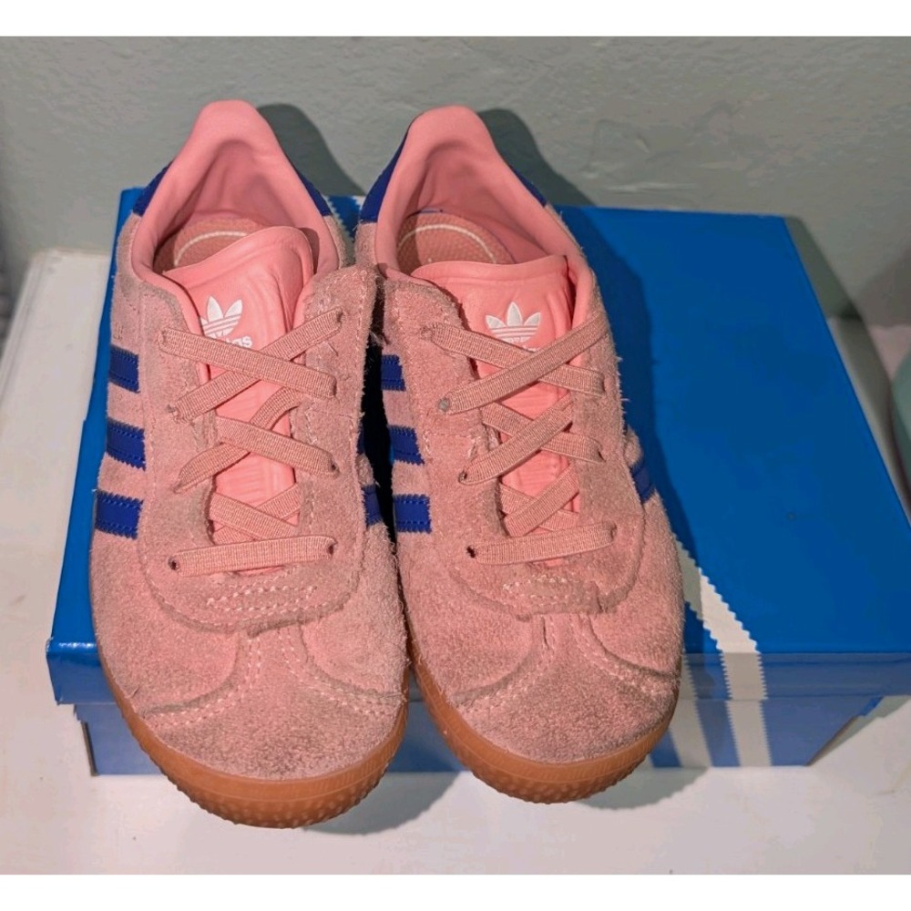 Adidas Gazelle CF EL I Kids 10K Pink Blue Suede Gum Sole Shoes IH2781
